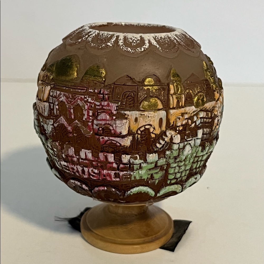 Vintage Bethlehem Candle Unique Gift From The Holy Land Hand Painted 4” Tall